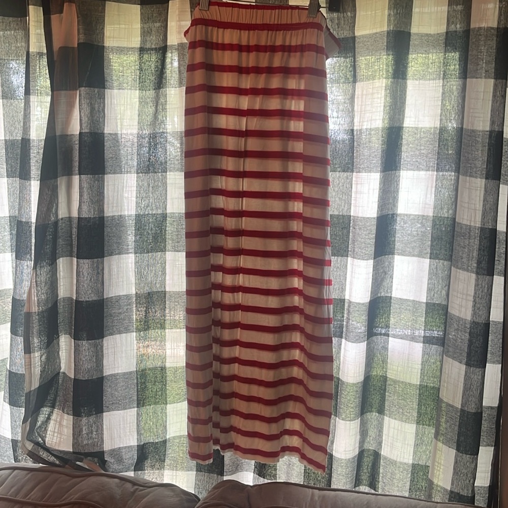 Red and white striped skirt